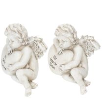 Artikel Engel-Figuren aus Polyresin mit Herz und Inschrift 13cm Grau 2er-Set