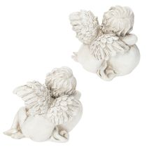 Artikel Engel-Figuren aus Polyresin mit Herz und Inschrift 13cm Grau 2er-Set