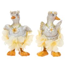 Artikel Dekofiguren Enten im Blumenkleid aus Kunstharz 11 cm Set 2 Stück Frühling Sommer
