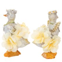 Artikel Dekofiguren Enten im Blumenkleid aus Kunstharz 11 cm Set 2 Stück Frühling Sommer