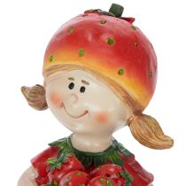 Artikel Erdbeermädchen Dekorationsfigur aus Polyresin 18 cm in Rot und Grün für Innenbereiche