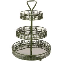 Artikel Metall-Etagere mit drei Etagen und Tannenmuster, rund, 49 cm, Grün