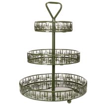 Artikel Metall-Etagere mit drei Etagen und Tannenmuster, rund, 49 cm, Grün