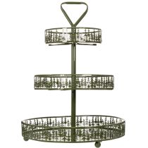 Artikel Metall-Etagere mit drei Etagen und Tannenmuster, rund, 49 cm, Grün