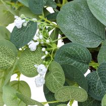 Deko Kranz Eukalyptus Grün Weiße Blüten künstlich Ø45cm