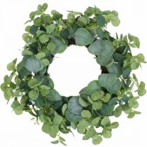 Deko Kranz Eukalyptus Grün Weiße Blüten künstlich Ø45cm