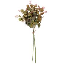 Artikel Eukalyptuszweige künstlich, mit rosa Blüten, 45 cm, Bund mit 3 Stück