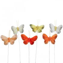 Artikel Federschmetterling am Draht 5cm Orange, Gelb 24 St