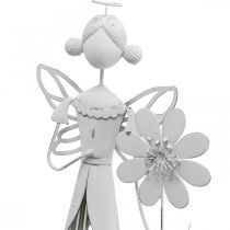 Blütenfee mit Blume, Frühlingsdeko, Metall-Windlicht, Blumenfee aus Metall Weiß H40,5cm