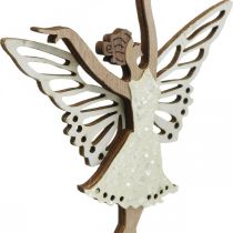 Blumenstecker Fee, Frühling, Tanzende Elfe, Pflanzenstecker Natur, Silbern, Weiß 6St