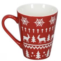 Artikel Festlicher Weihnachtsbecher mit Rentier und Tannenbaum Motiv H10cm- Rot und Weiß 2St