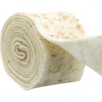Filzband Deko Creme mit gelben Blüten Topfband 15cm×5m