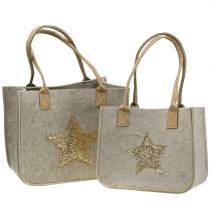 Filztasche mit Pailletten-Stern Natur 2er-Set