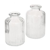Artikel Flaschenvase Glas Minivasen mit Retro Dekor H9cm 4St