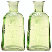 Artikel Flaschenvase aus Glas Grün mit Blütenmotiv, H 19 cm, 2er-Set