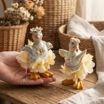 Artikel Dekofiguren Enten im Blumenkleid aus Kunstharz 11 cm Set 2 Stück Frühling Sommer