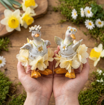 Artikel Dekofiguren Enten im Blumenkleid aus Kunstharz 11 cm Set 2 Stück Frühling Sommer