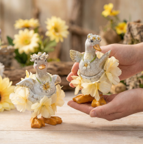 Artikel Dekofiguren Enten im Blumenkleid aus Kunstharz 11 cm Set 2 Stück Frühling Sommer