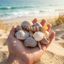 Artikel Natürliche Muscheln und Schnecken 500g, Maritime Dekoration, Beige und Sandtöne
