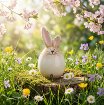 Artikel Osterhase Keramik Weiß Ei Deko Figur Hase Ø6cm H11,5cm