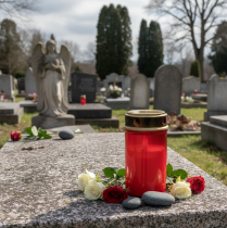 Artikel Rote LED-Friedhofskerze mit Timer, Kunststoff, H12,5cm