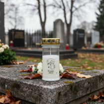 Artikel Grablicht Katze Grabkerzen für Tiere Weiß Gold Ø7cm H16,5cm