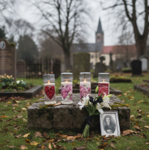 Artikel Grabkerzen mit Blumenmotiv Rosen oder Pfingstrosen 6er Set