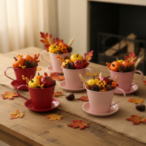 Artikel Metall-Tasse mit Untersetzer zum Bepflanzen, 11 cm, Rosa, Set aus 6 Stück