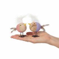 Artikel Deko-Vogel aus Holz mit Federn 10cm, Rosa und Lila, Set für Tischdekoration