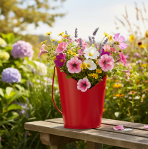 Artikel Metall Übertopf Herz Deko mit Henkel Rot Ø12cm H15/9cm