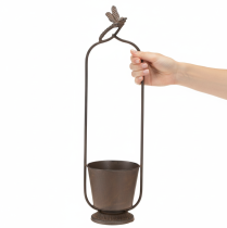 Artikel Metall-Pflanzkübel mit Rankhilfe und Libellenmotiv Ø16cm H62cm rostbraun