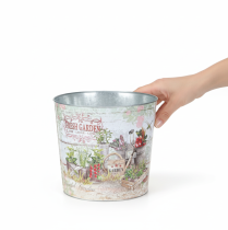 Artikel Pflanzkübel rund Metall mit Motiv Fresh Garden H21cm für Balkon und Terrasse