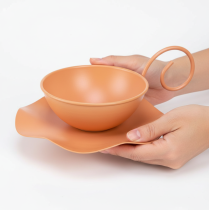 Artikel Metall Deko-Tasse mit Unterteller Orange Ø11,5cm H6cm 2 Stk