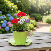 Artikel Deko Teetasse Metall mit Teller Hellgrün Ø12 H10cm 8 St