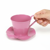 Artikel Deko-Set Metall Teetasse mit Unterteller Rosa Ø12 x H10 cm 8 Stück