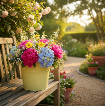 Artikel Deko Topf Metall Grüngelb Blumenkübel 31x26x21,5cm