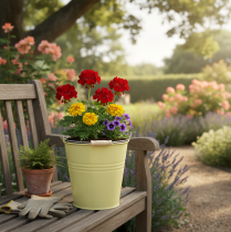 Artikel Eimer Metall Blumenkübel in Grüngelb 26x22,5x23cm 6l