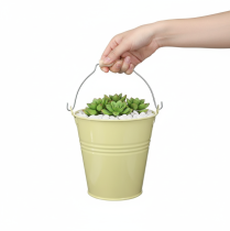 Artikel Eimer aus Metall als Blumenkübel Grün-Gelb 26x22,5x23cm 6 Liter