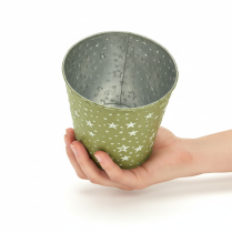 Artikel Blumentopf Metall Sternenmuster Ø14cm Grün Silber Innen