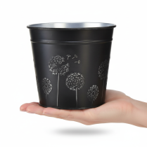 Artikel Blumentopf Metall Schwarz Silber Pusteblumen Ø12,5cm H11,5cm