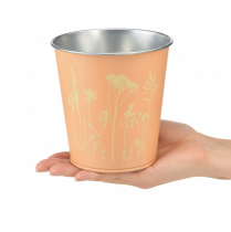 Artikel Blumentopf Metall Übertopf Ø11,5cm H11,5cm Pfirsich Gelb mit Wiesenblumen-Motiv
