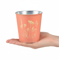 Artikel Blumentopf Metall Übertopf Ø11,5cm H11,5cm Apricot mit Blumenmotiv