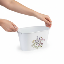 Artikel Weiße Pflanzschale aus Metall mit Blumenmotiv 27x16x15,5cm für Innen- und Außenbereich