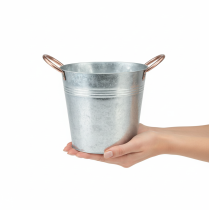 Artikel Blumentopf Metall mit Griffen Ø21cm H19,5cm Silber Kupfer
