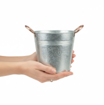 Artikel Blumentopf Metall mit Griffen Ø16cm H15cm Silber Kupfer