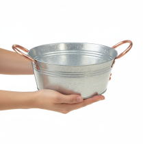Artikel Blumenschale rund Metall mit Griffen Ø21cm H9,5cm silberfarben