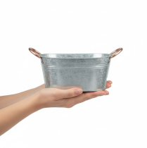 Artikel Blumenschale Metall oval mit Griffen 17,5×12×9 cm silber kupfer