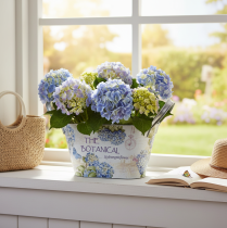 Artikel Blumenschale mit Griffen Hortensien Metall 26×13×14,5cm