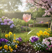 Artikel Gartenstecker Tulpe aus Metall und Glas 94cm Pink