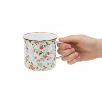 Artikel Pflanzgefäß Emaille Tasse Metall Weiß Ø11cm Blumenmotiv